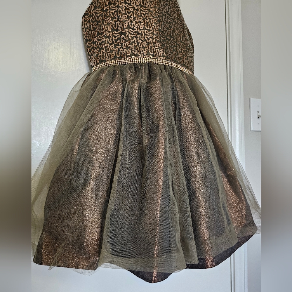 Elegant Bonnie Jean Girls Size 8 "BRONZE SEQUINS" Party Dress - Picture 3 of 7